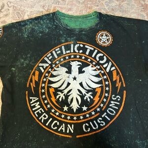 Affliction American Customs Graphic Tee - Green and Orange